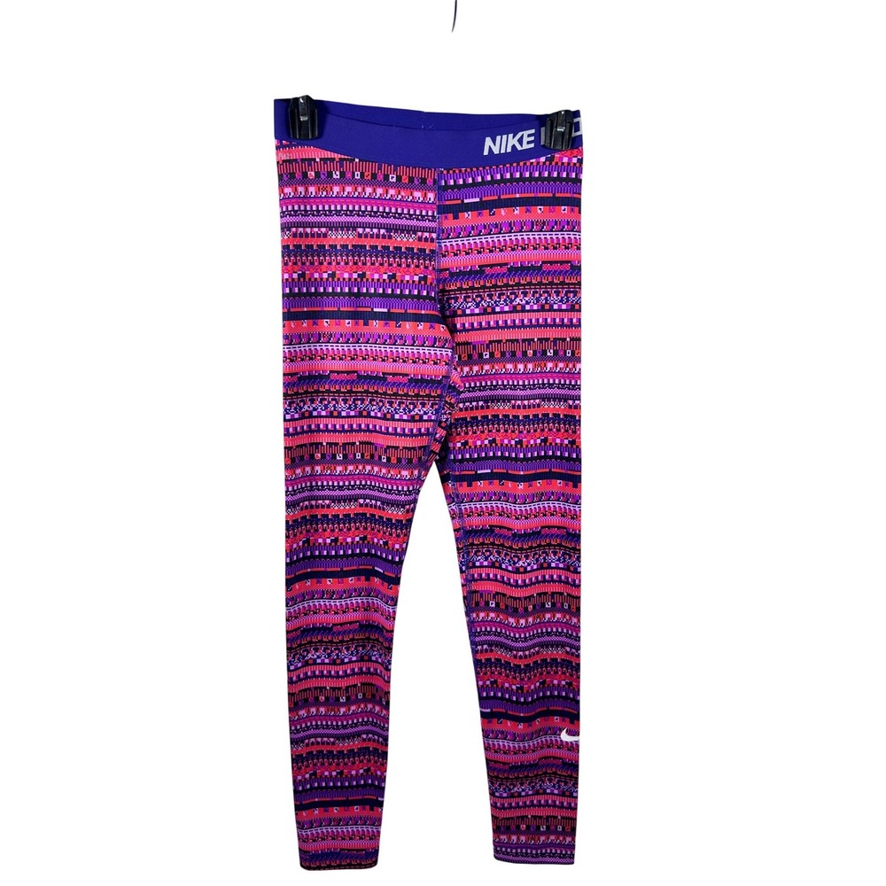 Nike Pro‎ Dri-FIT Leggings Size M Purple Pink Geometric Pattern Women